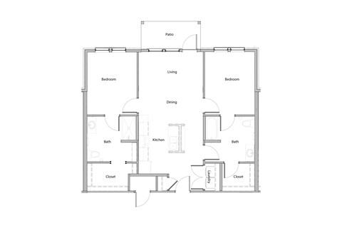Floor plan for 2 beds, 2 baths, 1063 sqft