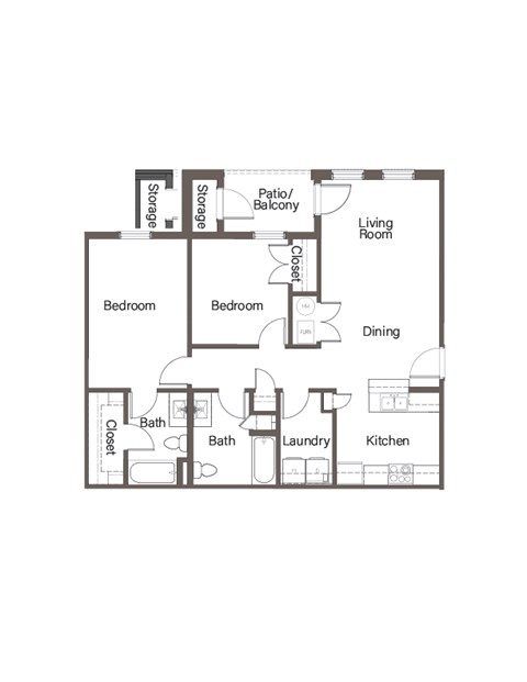 Floor plan for 2 beds, 2 baths, 1066 sqft