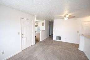 New Haven apartment for rent - A spacious room with a carpeted floor and a ceiling fan.