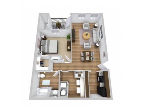 Floor plan for 1 bed, 1 bath, 765 sqft
