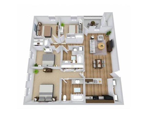 Floor plan for 4 beds, 2 baths, 1345 sqft