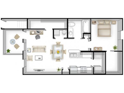 Floor plan for 1 bed, 1 bath, 1016 sqft