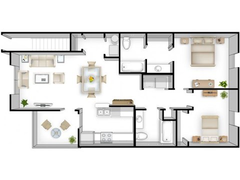 Floor plan for 2 beds, 2 baths, 1225 sqft