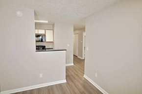 Connersville apartment for rent - A kitchen area with a counter and cabinets.