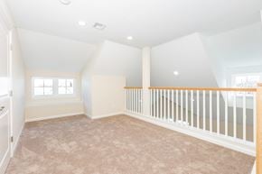 Lindenhurst apartment for rent - A spacious room with a carpeted floor and a white railing.