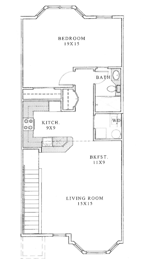 Floor plan for 1 bed, 1 bath