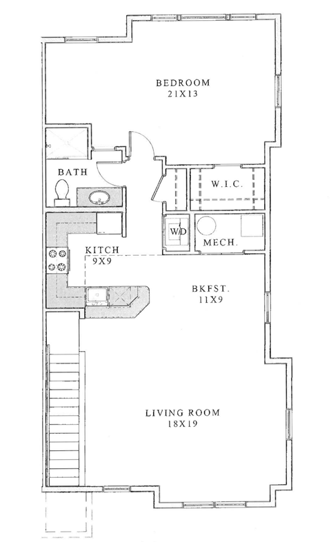Floor plan for 1 bed, 1 bath