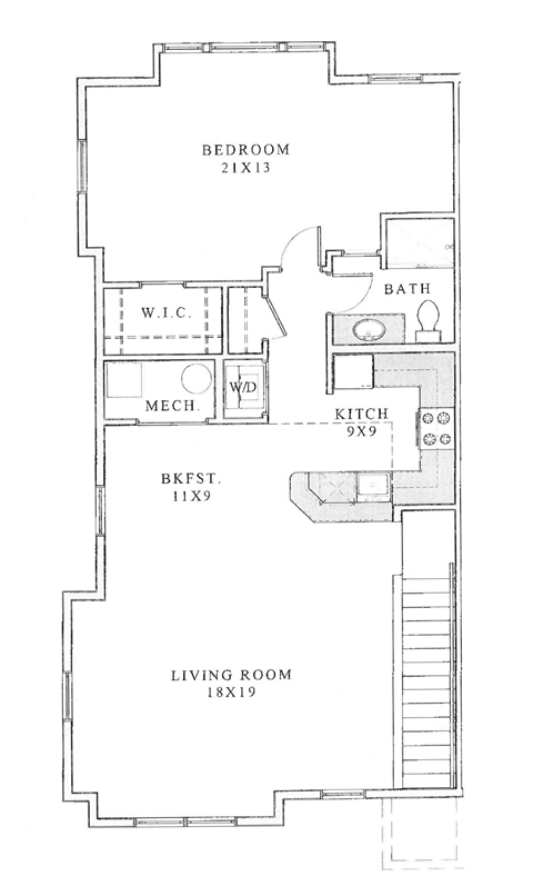 Floor plan for 1 bed, 1 bath
