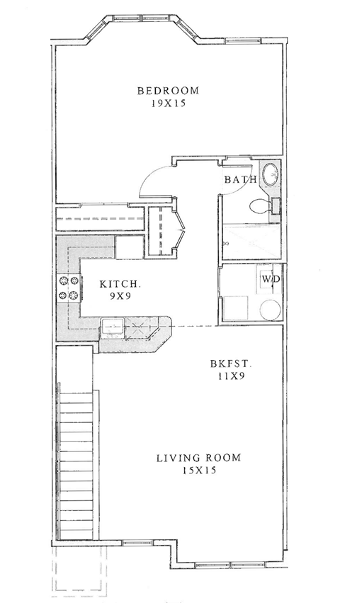 Floor plan for 1 bed, 1 bath