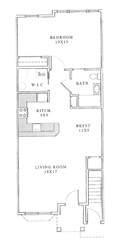 Floor plan for 1 bed, 1 bath