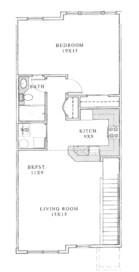 Floor plan for 1 bed, 1 bath