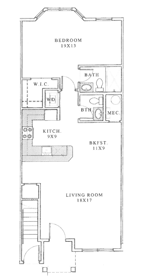Floor plan for 1 bed, 1 bath