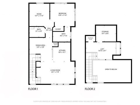 Floor plan for 1 bed, 2 baths