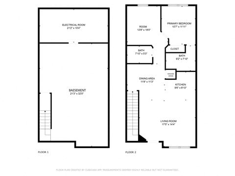 Floor plan for 1 bed, 2 baths
