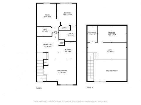 Floor plan for 1 bed, 2 baths