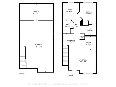 Floor plan for 1 bed, 2 baths