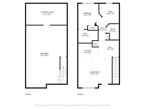 Floor plan for 1 bed, 2 baths