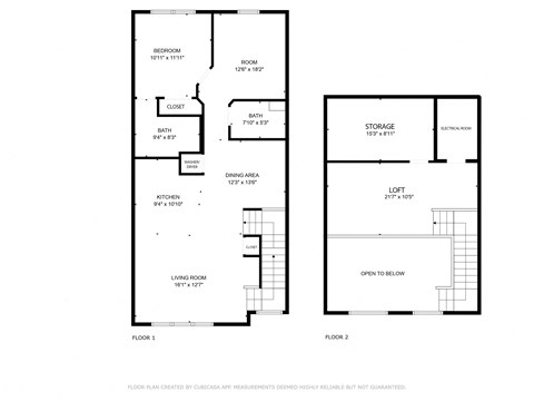 Floor plan for 1 bed, 2 baths