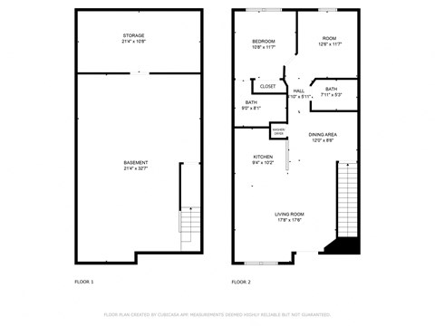 Floor plan for 1 bed, 2 baths
