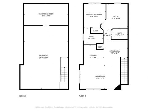 Floor plan for 1 bed, 2 baths