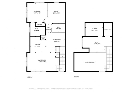 Floor plan for 1 bed, 2 baths