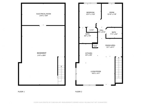 Floor plan for 1 bed, 2 baths