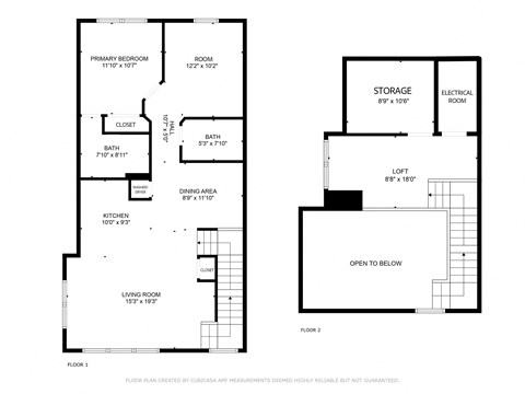 Floor plan for 1 bed, 2 baths