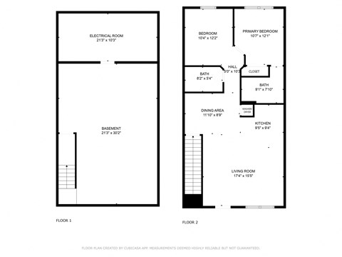 Floor plan for 1 bed, 2 baths