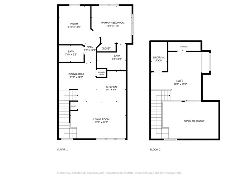 Floor plan for 1 bed, 2 baths