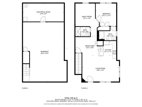 Floor plan for 1 bed, 2 baths, 960 sqft