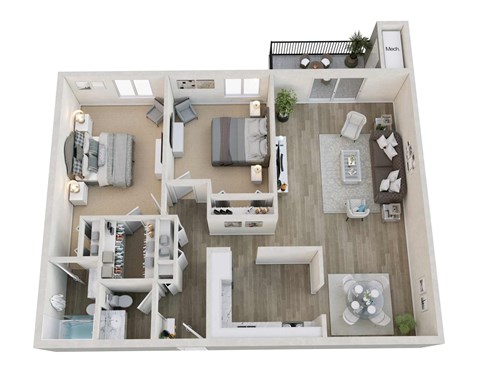 Floor plan for 2 beds, 1.5 baths, 1100 sqft