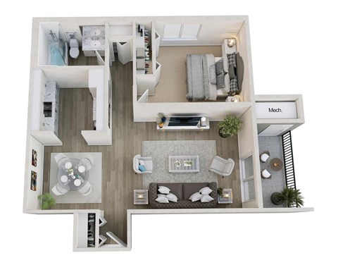 Floor plan for 1 bed, 1 bath, 675 sqft