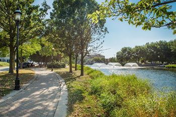 Walking path along side lake