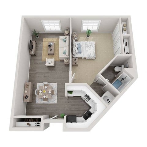Floor plan for 1 bed, 1 bath, 680 sqft