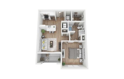 Floor plan for 1 bed, 1 bath, 684 sqft