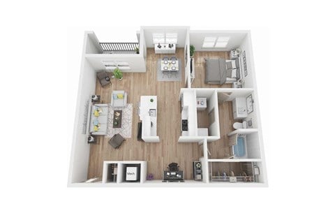 Floor plan for 1 bed, 1 bath, 1005 sqft