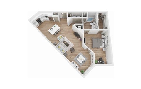 Floor plan for 1 bed, 1 bath, 1081 sqft