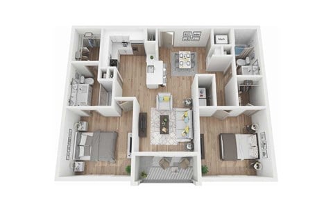 Floor plan for 2 beds, 2 baths, 1201 sqft