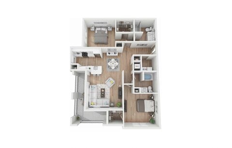 Floor plan for 2 beds, 2 baths, 1294 sqft