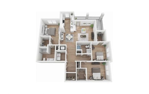 Floor plan for 3 beds, 2 baths, 1535 sqft