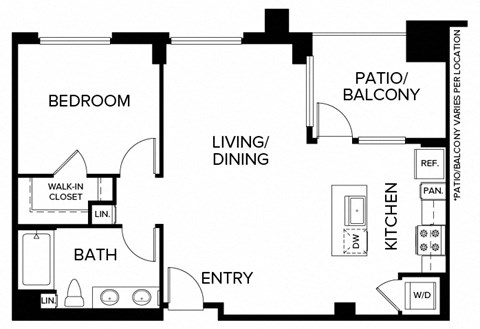 Floor plan for 1 bed, 1 bath, 784 sqft