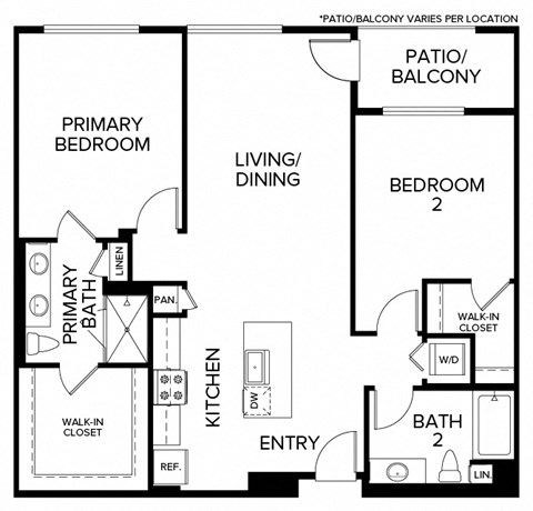 Floor plan for 2 beds, 2 baths, 1200 sqft