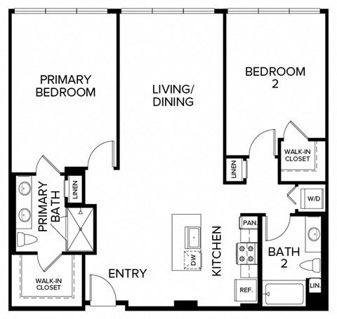 Floor plan for 2 beds, 2 baths, 1356 sqft