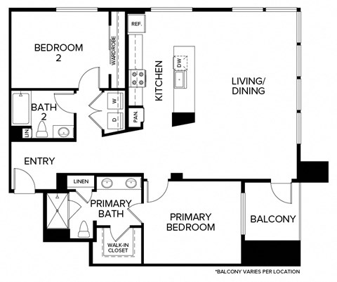 Floor plan for 2 beds, 2 baths, 1228 sqft