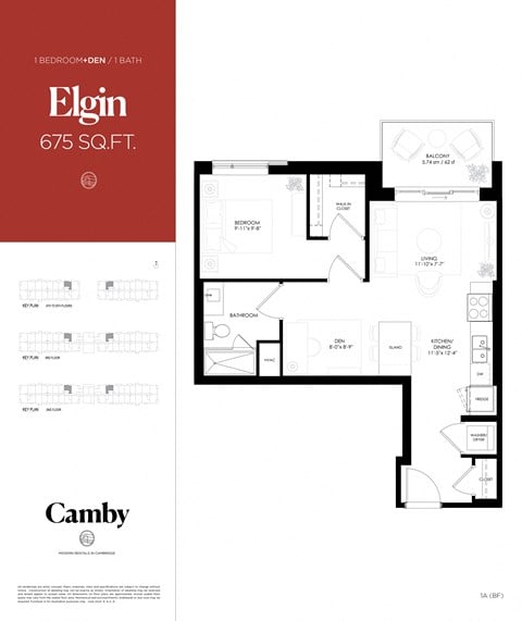 Floor plan for 1 bed, 1 bath, 675 sqft