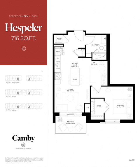 Floor plan for 1 bed, 1 bath, 716 sqft
