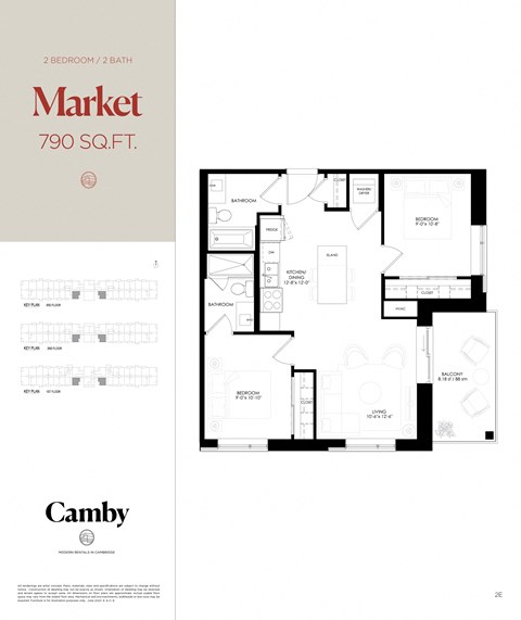 Floor plan for 2 beds, 2 baths, 790 sqft