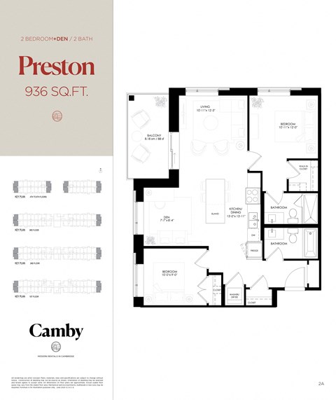 Floor plan for 2 beds, 2 baths, 936 sqft