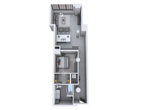 Floor plan for 1 bed, 1 bath, 832 sqft
