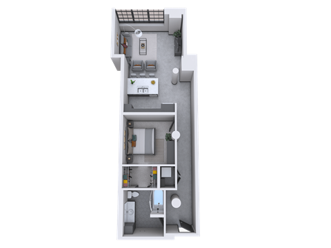 Floor plan for 1 bed, 1 bath, 839 sqft